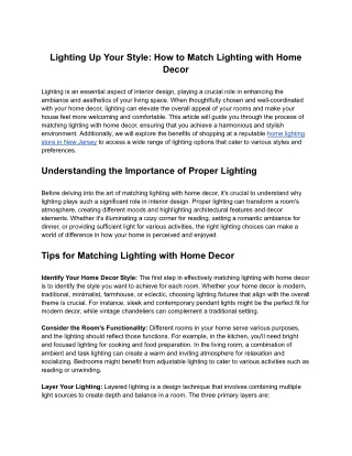 Lighting Up Your Style: How to Match Lighting with Home Decor