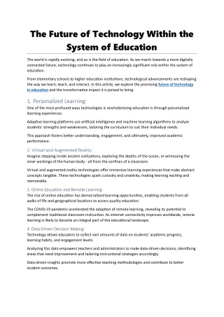 the future of technology within the system
