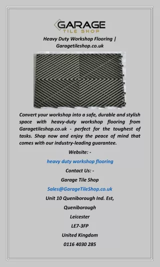 Heavy Duty Workshop Flooring  Garagetileshop.co.uk