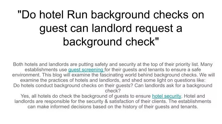 do hotel run background checks on guest