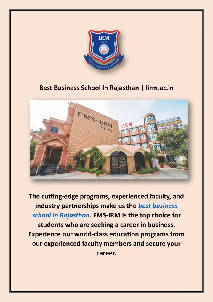 best business school in rajasthan iirm ac in