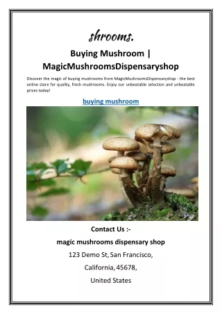 Buying Mushroom | MagicMushroomsDispensaryshop