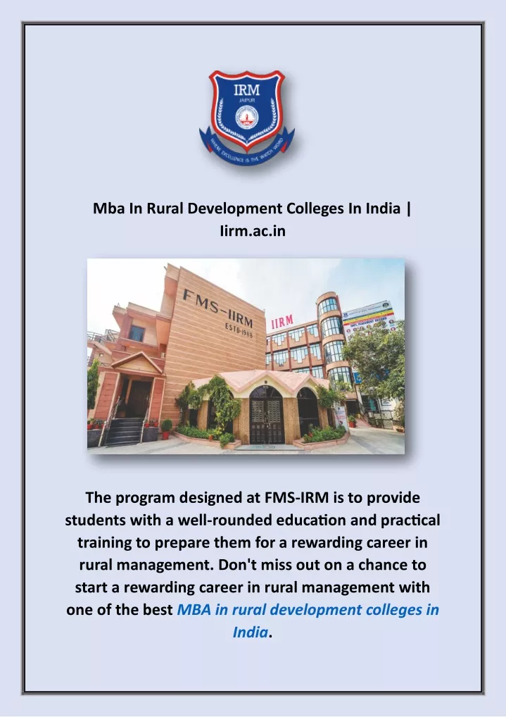 mba in rural development colleges in india iirm