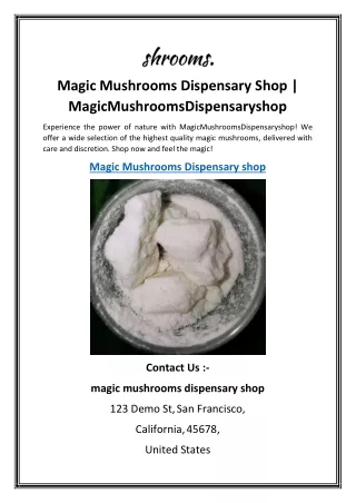 Magic Mushrooms Dispensary Shop | MagicMushroomsDispensaryshop