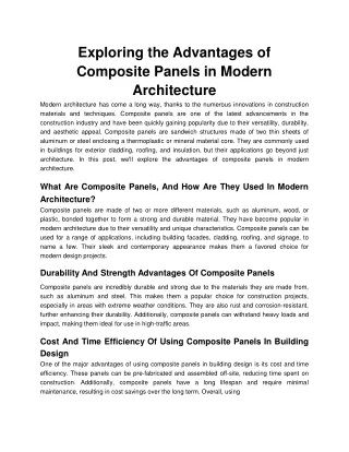 Exploring the Advantages of Composite Panels in Modern Architecture