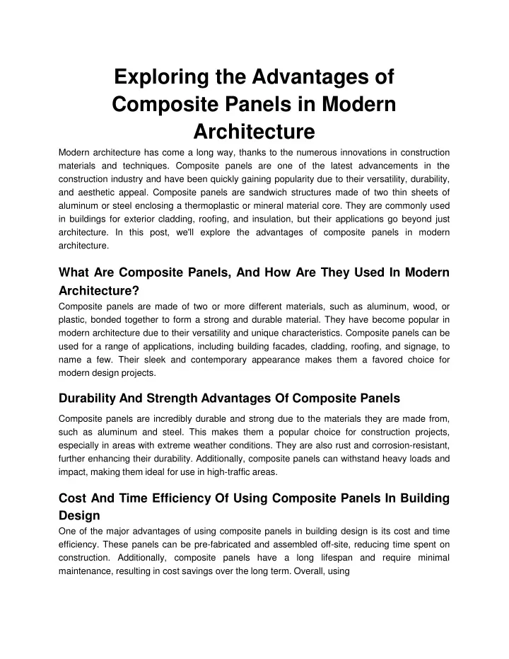 exploring the advantages of composite panels