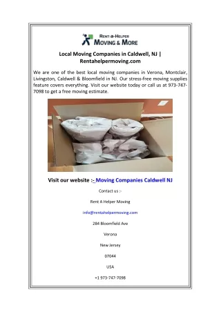 Local Moving Companies in Caldwell, NJ  Rentahelpermoving.com