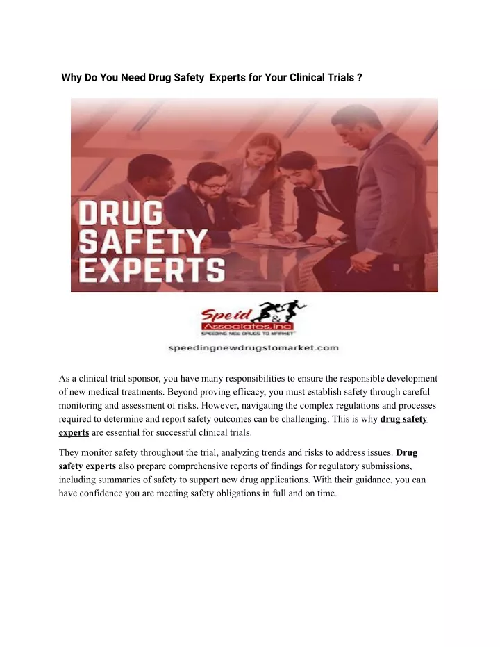 why do you need drug safety experts for your