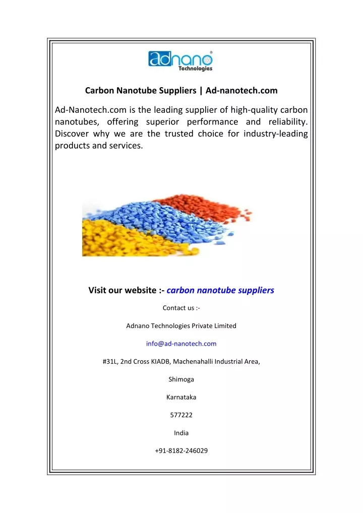 carbon nanotube suppliers ad nanotech com