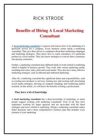 Benefits of Hiring A Local Marketing Consultant