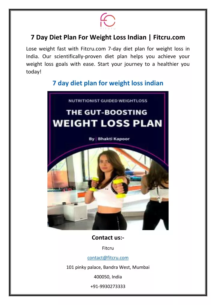 7 day diet plan for weight loss indian fitcru com