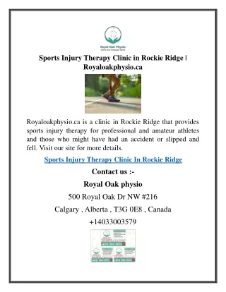 Sports Injury Therapy Clinic in Rockie Ridge  Royaloakphysio.ca