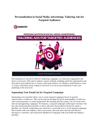 Personalization in Social Media Advertising Tailoring Ads for Targeted Audiences