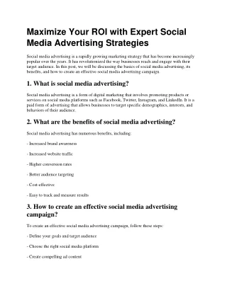 Maximize Your ROI with Expert Social Media Advertising Strategies