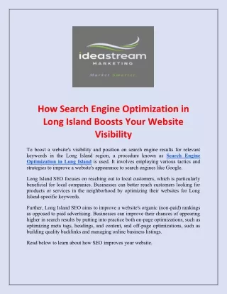 How Search Engine Optimization in Long Island Boosts Your Website Visibility