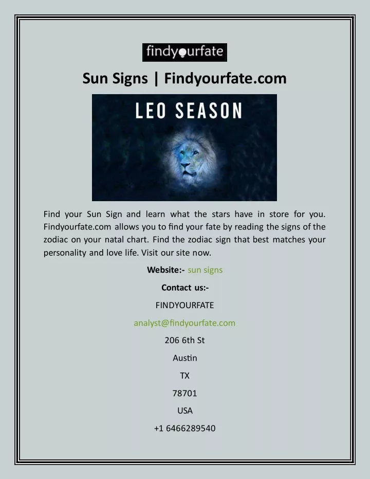 sun signs findyourfate com