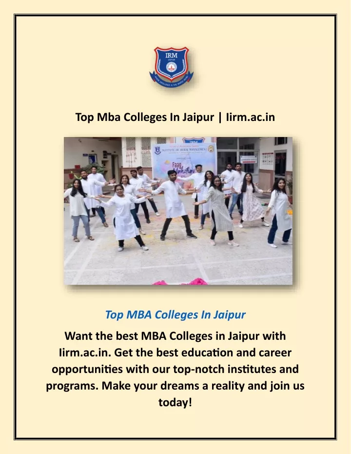 top mba colleges in jaipur iirm ac in