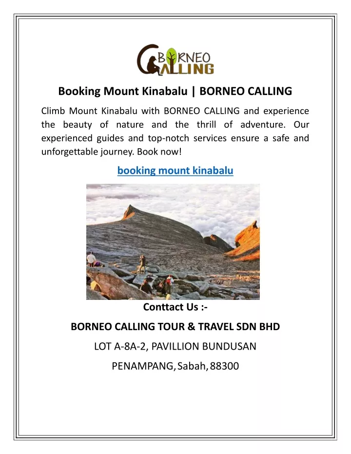 booking mount kinabalu borneo calling