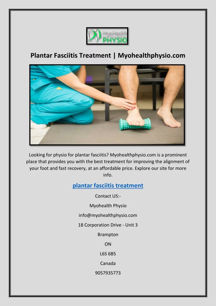 plantar fasciitis treatment myohealthphysio com