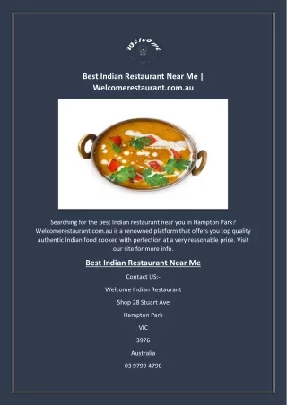 Best Indian Restaurant Near Me | Welcomerestaurant.com.au