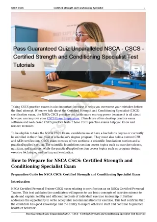 Pass Guaranteed Quiz Unparalleled NSCA - CSCS - Certified Strength and Conditioning Specialist Test Tutorials