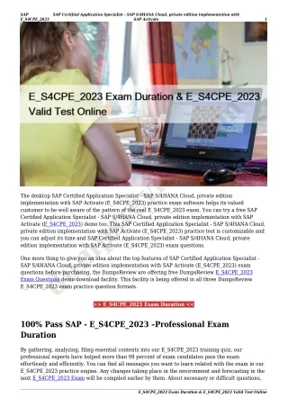 E_S4CPE_2023 Exam Duration & E_S4CPE_2023 Valid Test Online
