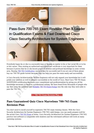 Pass-Sure 700-765 Exam Revision Plan & Leader in Qualification Exams & Fast Download Cisco Cisco Security Architecture f