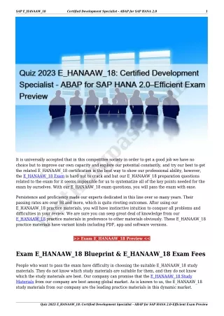Quiz 2023 E_HANAAW_18: Certified Development Specialist - ABAP for SAP HANA 2.0–Efficient Exam Preview