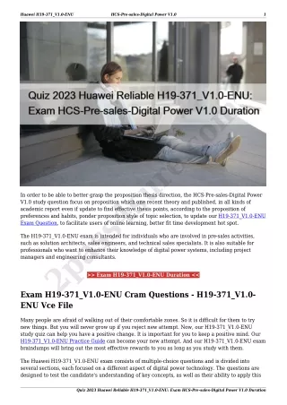 Quiz 2023 Huawei Reliable H19-371_V1.0-ENU: Exam HCS-Pre-sales-Digital Power V1.0 Duration