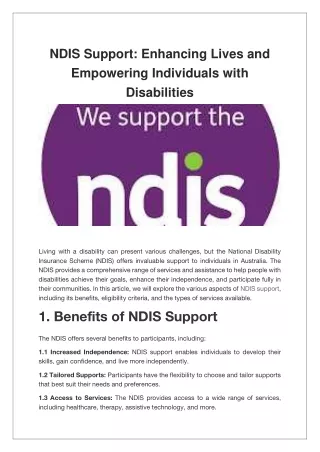 NDIS Support Enhancing Lives and Empowering Individuals with Disabilities