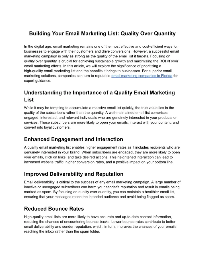 building your email marketing list quality over