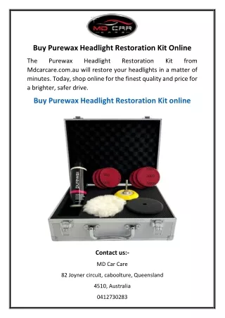 Buy Purewax Headlight Restoration Kit Online | Mdcarcare.com.au