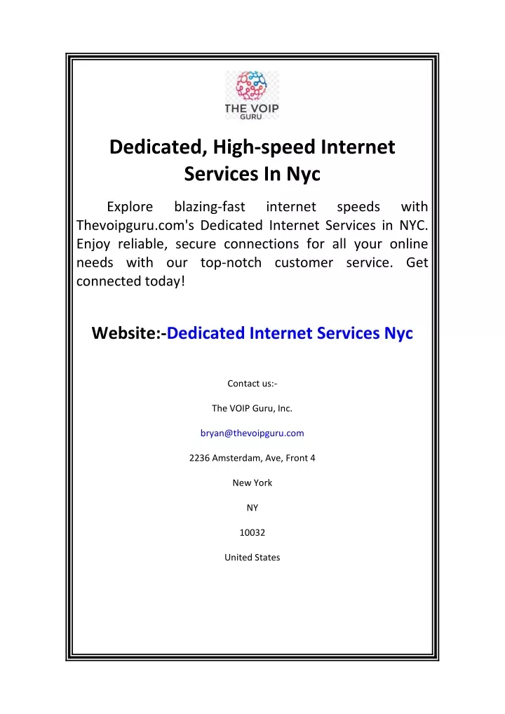 dedicated high speed internet services in nyc