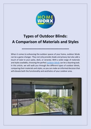 Types of Outdoor Blinds  - A Comparison of Materials and Styles