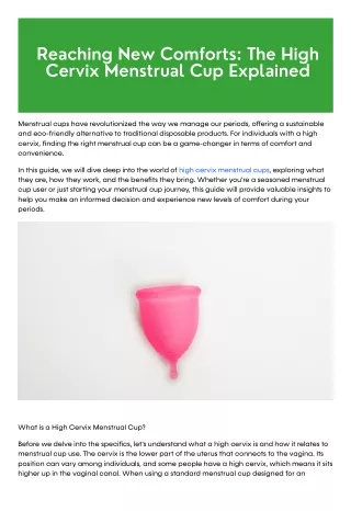 Reaching New Comforts: The High Cervix Menstrual Cup Explained