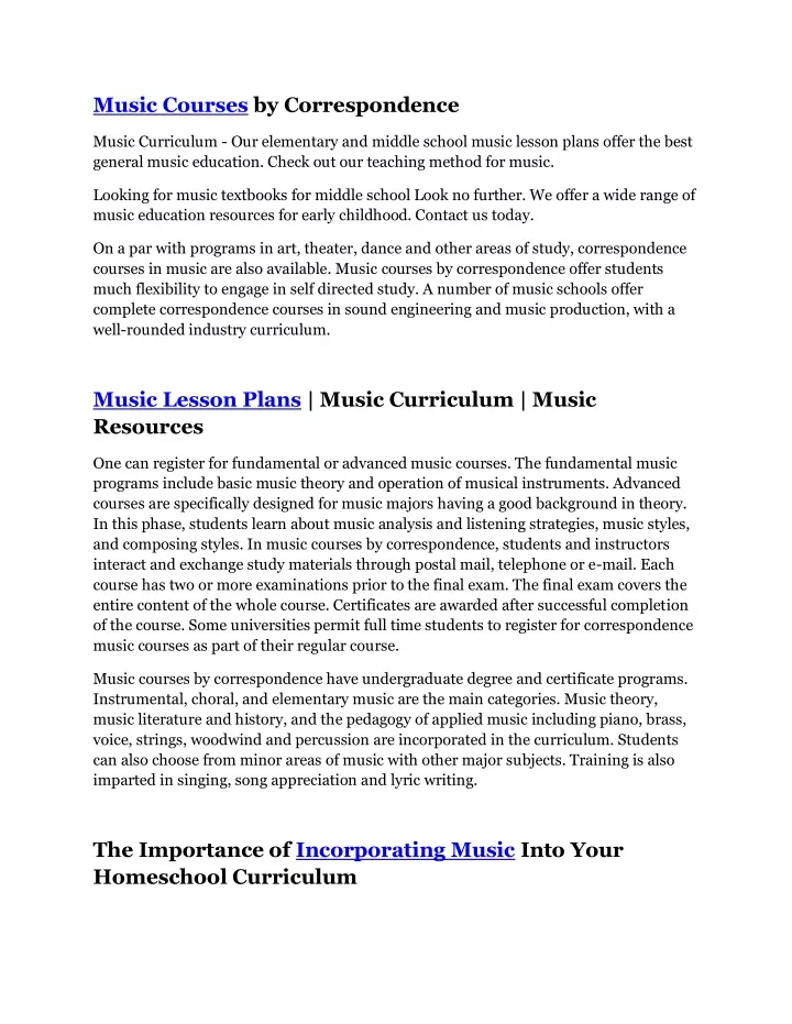 music courses by correspondence