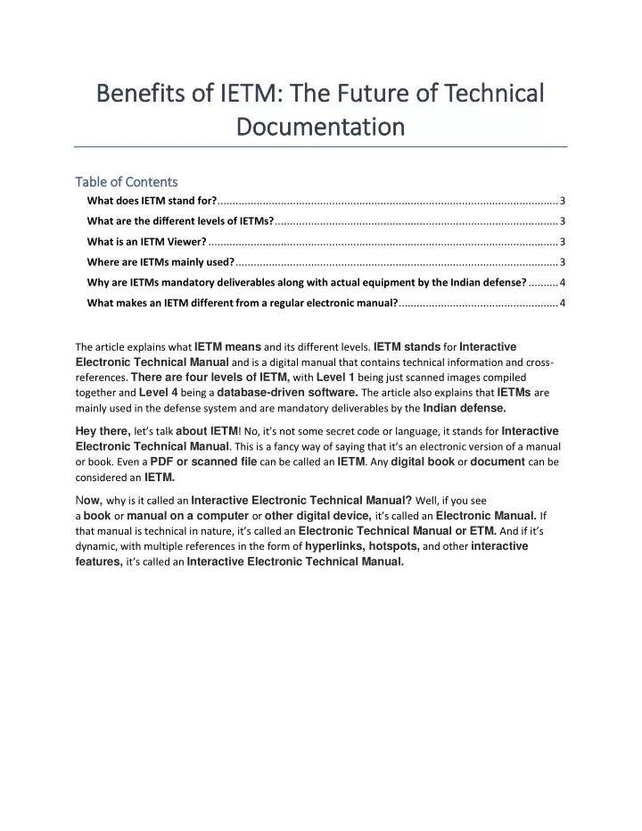 benefits of ietm the future of technical benefits