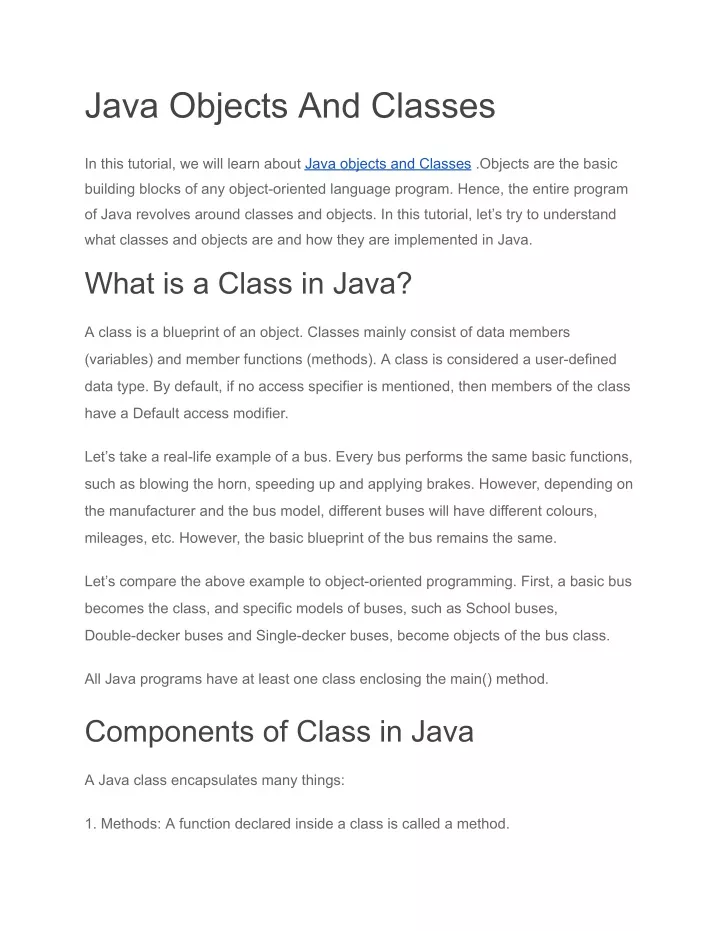 java objects and classes