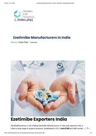 Ezetimibe Manufacturers in India _ Exporters _ Shobhalifesciences