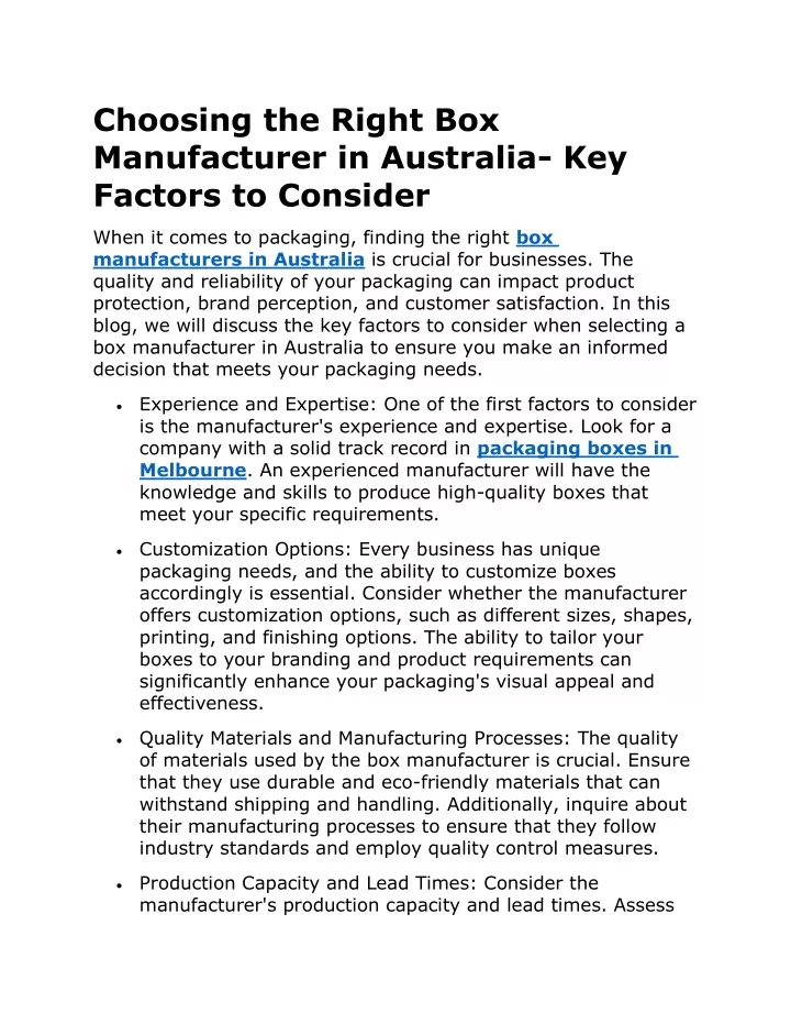 choosing the right box manufacturer in australia