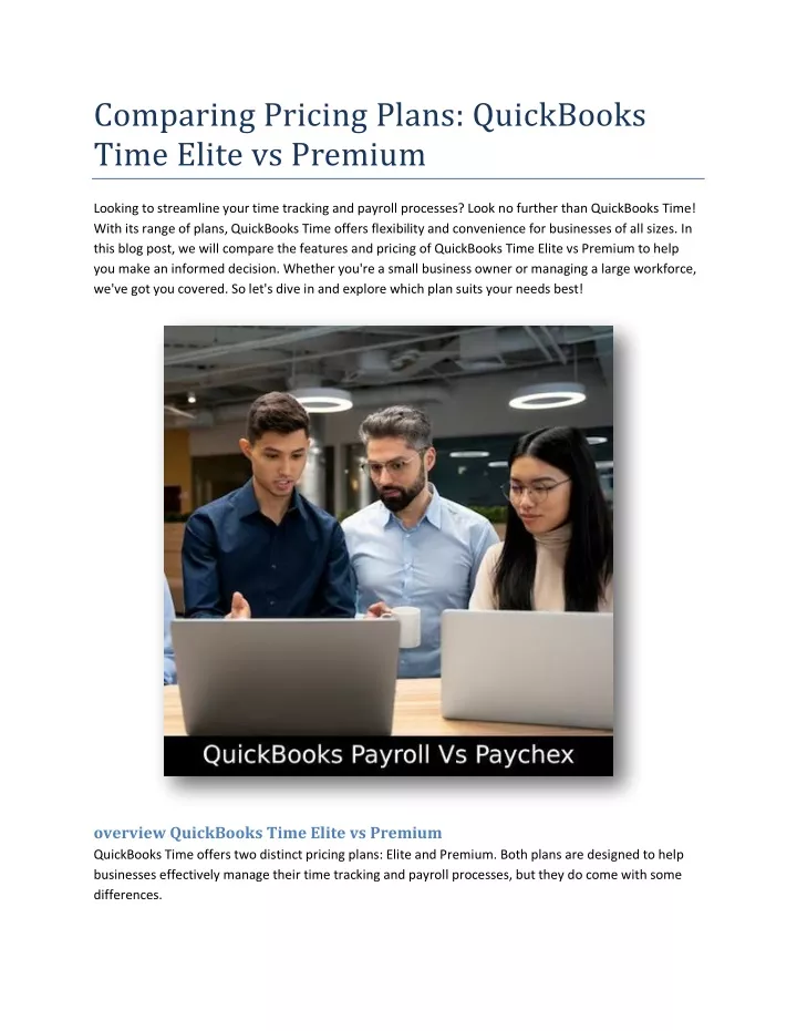 comparing pricing plans quickbooks time elite