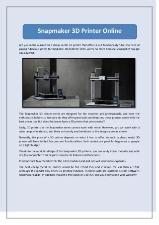 snapmaker 3d printer online