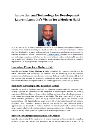 Innovation and Technology for Development_ Laurent Lamothe's Vision