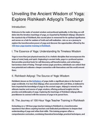 Unveiling the Ancient Wisdom of Yoga_ Explore Rishikesh Adiyogi's Teachings
