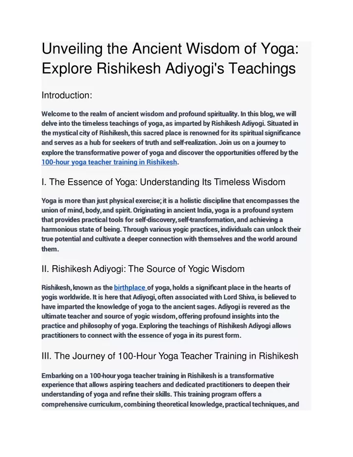 unveiling the ancient wisdom of yoga explore rishikesh adiyogi s teachings