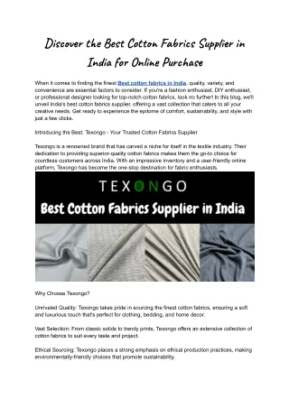 Discover the Best Cotton Fabrics Supplier in India for Online Purchase