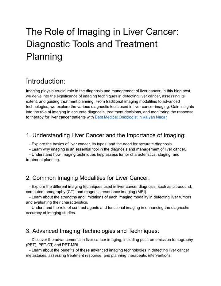 the role of imaging in liver cancer diagnostic