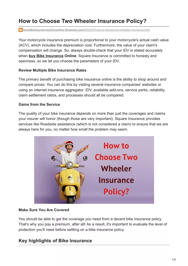how to choose two wheeler insurance policy