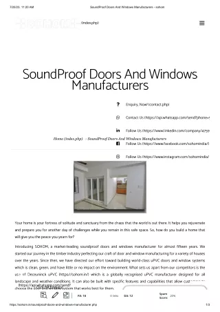 SoundProof Doors And Windows Manufacturers - sohom