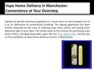 Vape Home Delivery in Manchester- Convenience at Your Doorstep